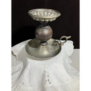 Vintage Dilly Metal & Wood Chamberstick Finger Loop Candle Holder
